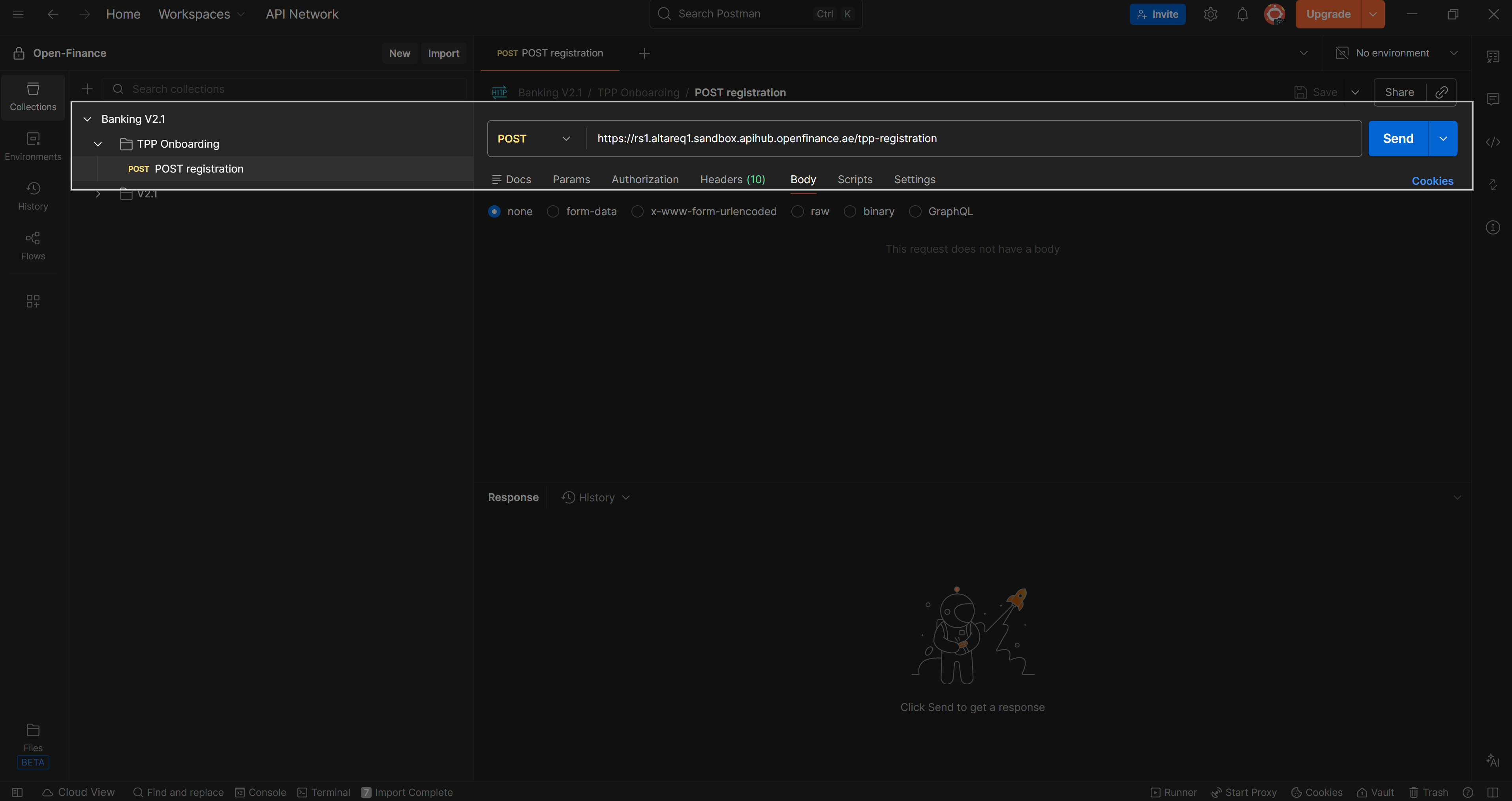 Postman Registration Request