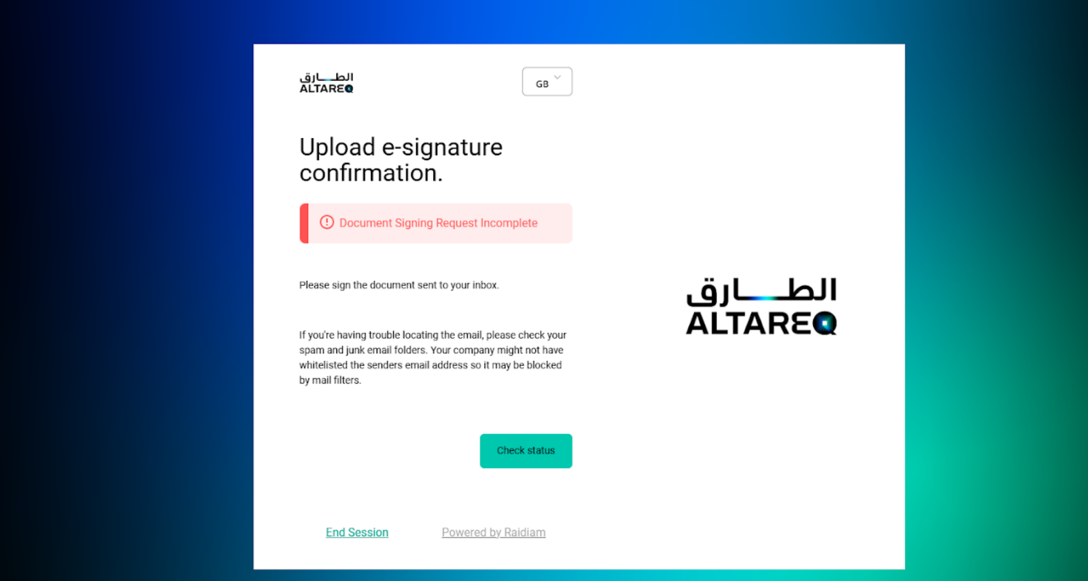 Check status in the Sandbox Portal after signing